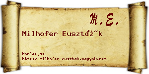 Milhofer Euszták névjegykártya